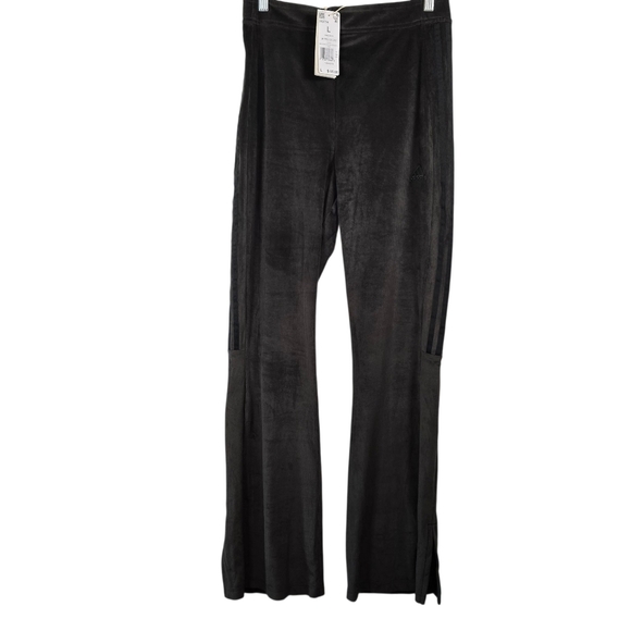 NWT adidas Women's Tiro3-Stripes Velour Flared Leggings Ribbed Dark Grey Size L - Picture 1 of 12